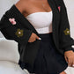 Floral Applique Drop Shoulder Open Front Cardigan