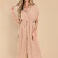 Drawstring Collared Neck Short Sleeve Midi Dress