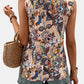 Printed Notched Sleeveless Top