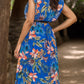 FULL SIZE Ruffled Printed Surplice Cap Sleeve Dress