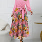 Pleated Printed Surplice Long Sleeve Dress