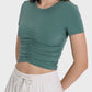 Ruched Round Neck Short Sleeve Active T-Shirt