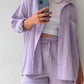 Full Size Texture Button Up Shirt and Drawstring Shorts Set