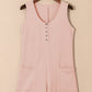 Waffle-Knit Half Button Sleeveless Romper with Pockets