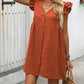 Full Size Button Up V-Neck Cap Sleeve Mini Dress