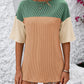 Full Size Color Block Round Neck Half Sleeve T-Shirt