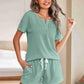 Notched Short Sleeve Top and Shorts Set