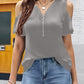 Full Size Half Zip Cold Shoulder Top