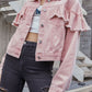 Ruffled Collared Neck Long Sleeve Denim Top