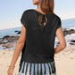 Openwork Cap Sleeve Knit Cover Up with Tassel
