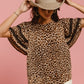 BiBi Leopard Crochet Trim Round Neck Short Sleeve Top - Brand BiBi