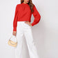 Ruched Mock Neck Long Sleeve Blouse