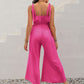 V-Neck Wide Strap Slit Jumpsuit