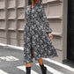 Lace Detail Printed Long Sleeve Midi Dress