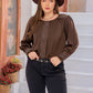 Plus Size Lace Detail Round Neck Long Sleeve Blouse