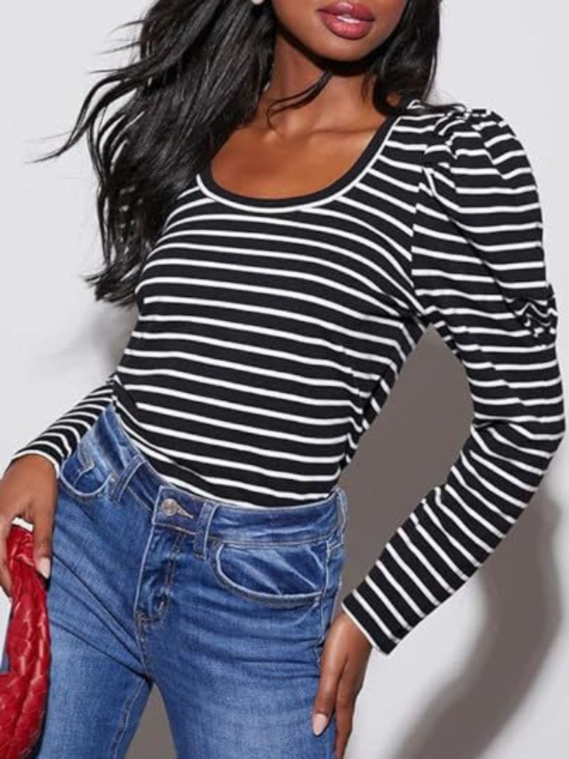 Full Size Striped Round Neck Long Sleeve T-Shirt