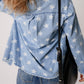 Raw Hem Star Collared Neck Denim Top