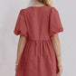 Oh Bow Ruched Puff Sleeve Mini Dress