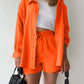 Full Size Texture Button Up Shirt and Drawstring Shorts Set