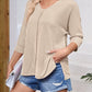 Full Size Textured Round Neck Three-Quarter Sleeve Blouse