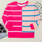 Plus Size Color Block Round Neck Long Sleeve Top