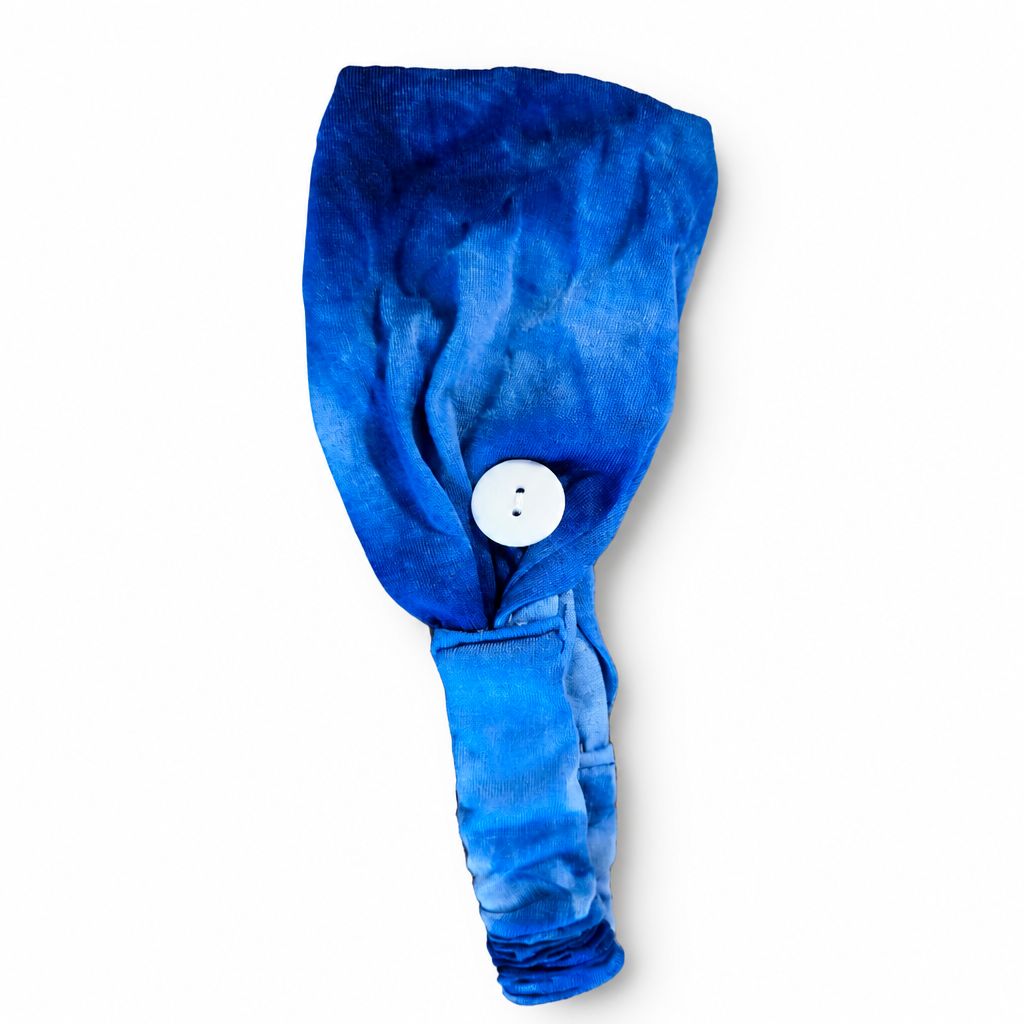 Blue Tie-Dye Button Headband – Soft Women's Hair Accessory