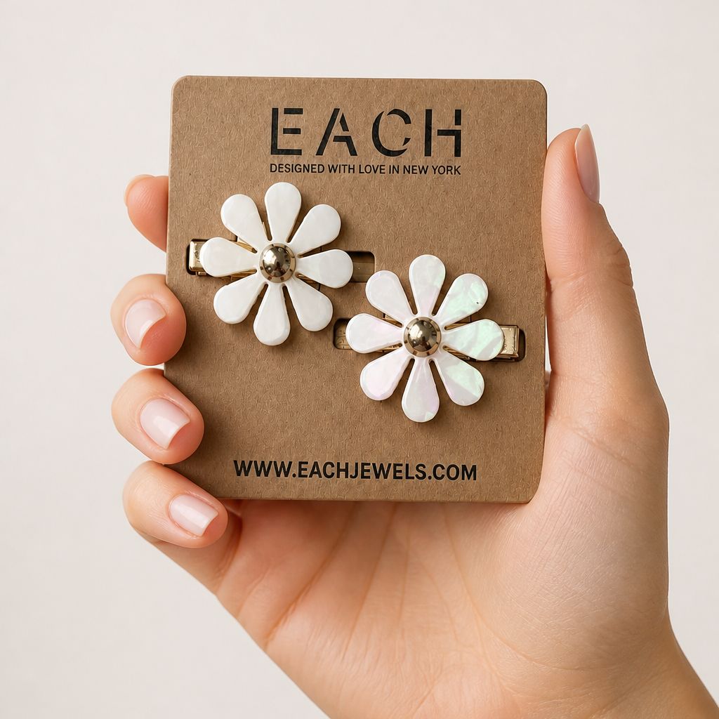 Each Jewels Designed with Love Flower Barrette Set of 2 – Pearl Shine Gold Hair Clips