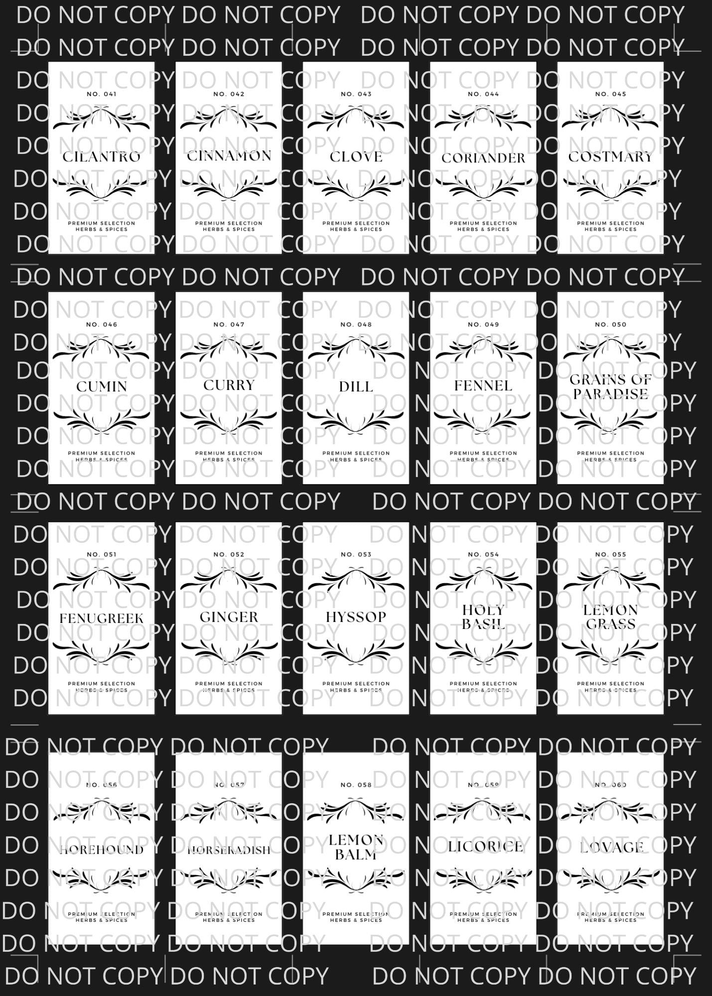 Spice Labels Black with Leaf Design Digital Art in PDF SVG PNG JPG File Formats