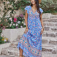 Ruffled Printed Tie Neck Cap Sleeve Dress