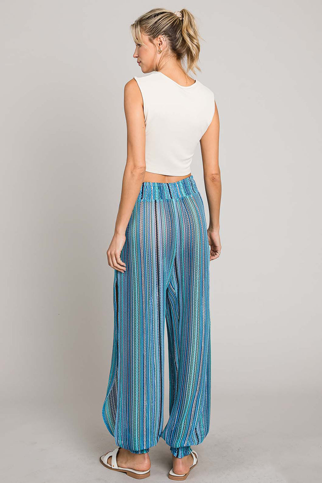Cotton Bleu by Nu Label Striped Smocked Cover Up Pants *