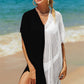 Double Take Openwork Contrast Slit Knit Cover Up