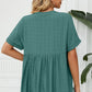 Full Size Side Slit Notched Neck Cuffed Short Sleeve Blouse