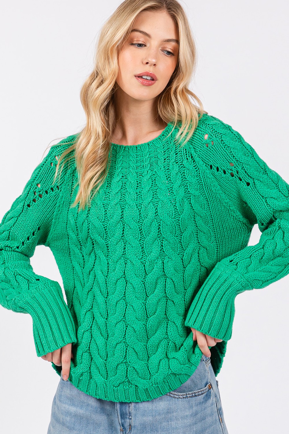 SAGE + FIG Cable-Knit Long Sleeve Sweater *