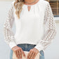 Cutout Round Neck Lace Long Sleeve Blouse