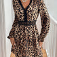 Lace Detail Leopard Flounce Sleeve Mini Dress