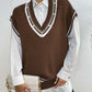 Pearl Trim Contrast V-Neck Sweater Vest