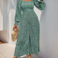 Perfee Smocked Printed Long Sleeve Wide Leg Jumpsuit
