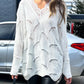 Lace Detail Openwork V-Neck Long Sleeve Sweater