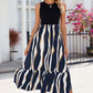 FULL SIZE Striped Round Neck Sleeveless Midi Dress