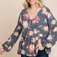 Super Lady Full Size Babydoll Floral Long Sleeve Blouse