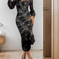 Perfee Lace Sweetheart Neck Long Sleeve Midi Dress