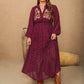 Plus Size Embroidered Polka Dot Tie Neck Long Sleeve Midi Dress