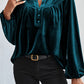 Notched Long Sleeve Velvet Top