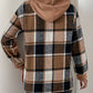 Perfee Drawstring Slit Plaid Long Sleeve Hoodie