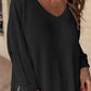Side Slit V-Neck Long Sleeve Top