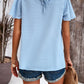 Swiss Dot Smocked Round Neck Short Sleeve Blouse