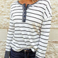 Striped Waffle Knit Henley Long Sleeve Top