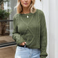 Cable-Knit Round Neck Dropped Shoulder Sweater
