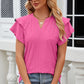 Full Size Eyelet Notched Flutter Sleeve T-Shirt