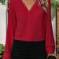 Lace Detail V-Neck Long Sleeve Blouse